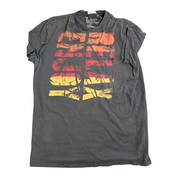 Y2K American Eagle Brown Crew Graphic Tee Mens Size Medium Relax Enjoy Vacation - Picture 2 of 6